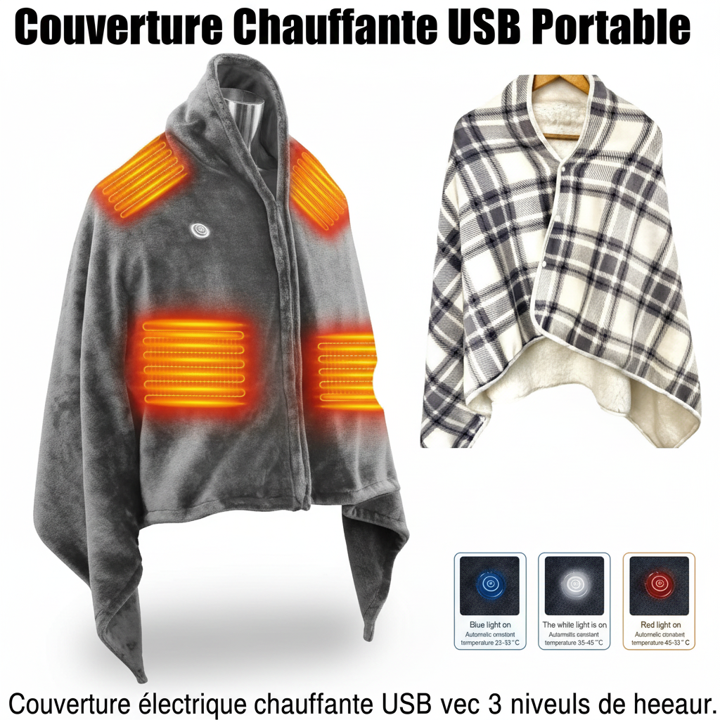 Electric Heating Body Warming Shawl Blanket Outdoor Camping Multifunctional Shawl Heating Blanket USB Charging Washable Leg Cove